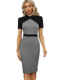 Nice-Forever Spring Women Chic ColorBlock Patchwork Dresses Formal Business Office Elegant Vintage Bodycon Dress B829