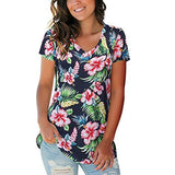 Summer Floral Tops for Women Classic V Neck Tshirts Short Sleeve Cute Tops