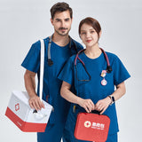 Medical Scrubs Shirt Nurse Women Cotton Scrub Set for Man Workwear Round  Neck Top