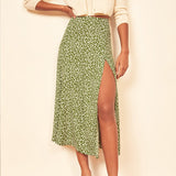 Fashion vintage skirt flower polka dot print high waist stretch split long A-line skirts