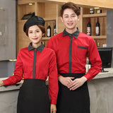 Wholesales Work Clothing 2022 Hotpot Restaurant Waiter Uniform+Apron Set Adjusted Sleeve Red Striped Work
