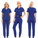 V-neck Short Sleeve Pocket Nursing Working Top Pants Uniform Solid Light Breathable Soft Women Wear Suit