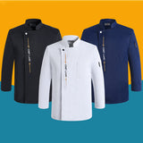 Long Sleeve Chef Jackets Kitchen Chef Restaurant Uniform Custom Logo Shirt Service Bakery Breathable Chef Dress White Apron Men